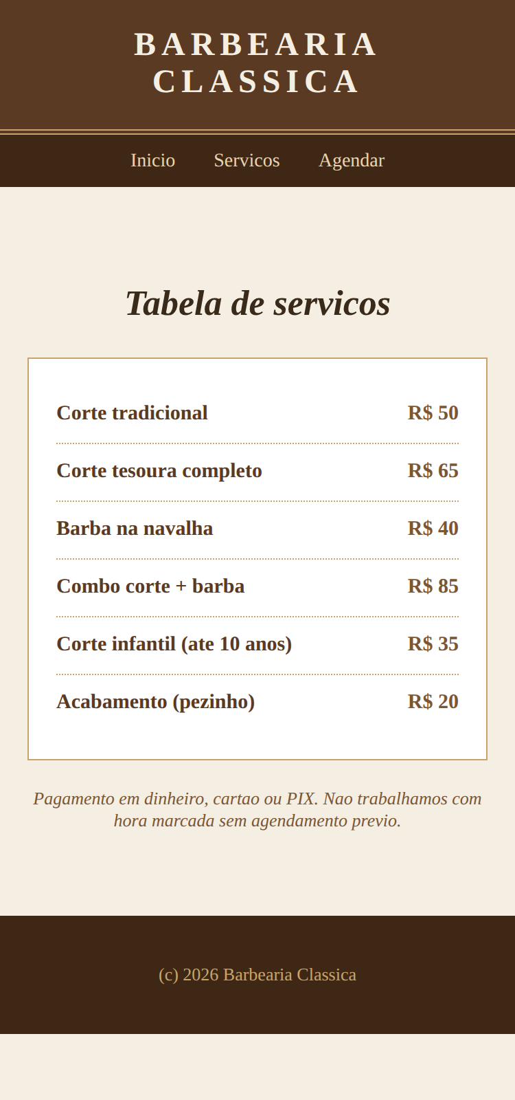 Barbearia Classica - Escolher serviço