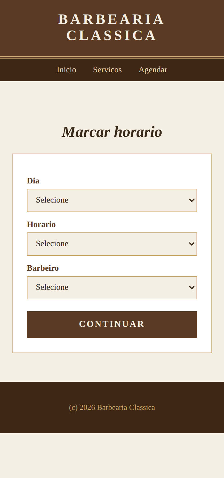Barbearia Classica - Agendar data/hora
