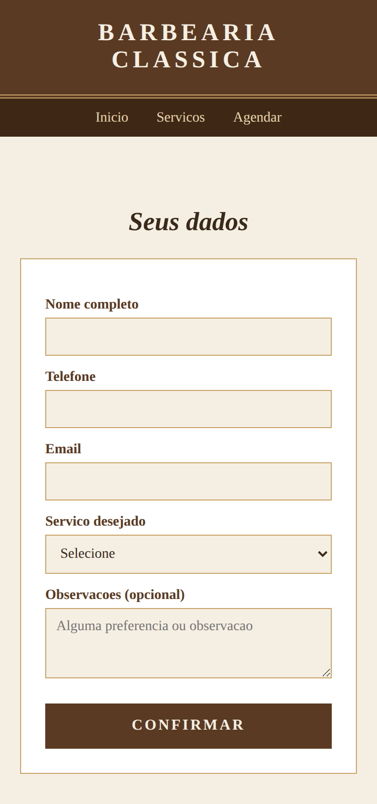 Barbearia Classica - Preencher dados