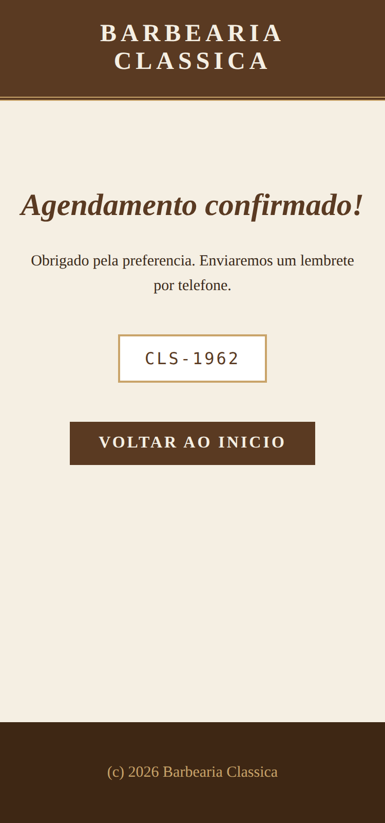 Barbearia Classica - Confirmação