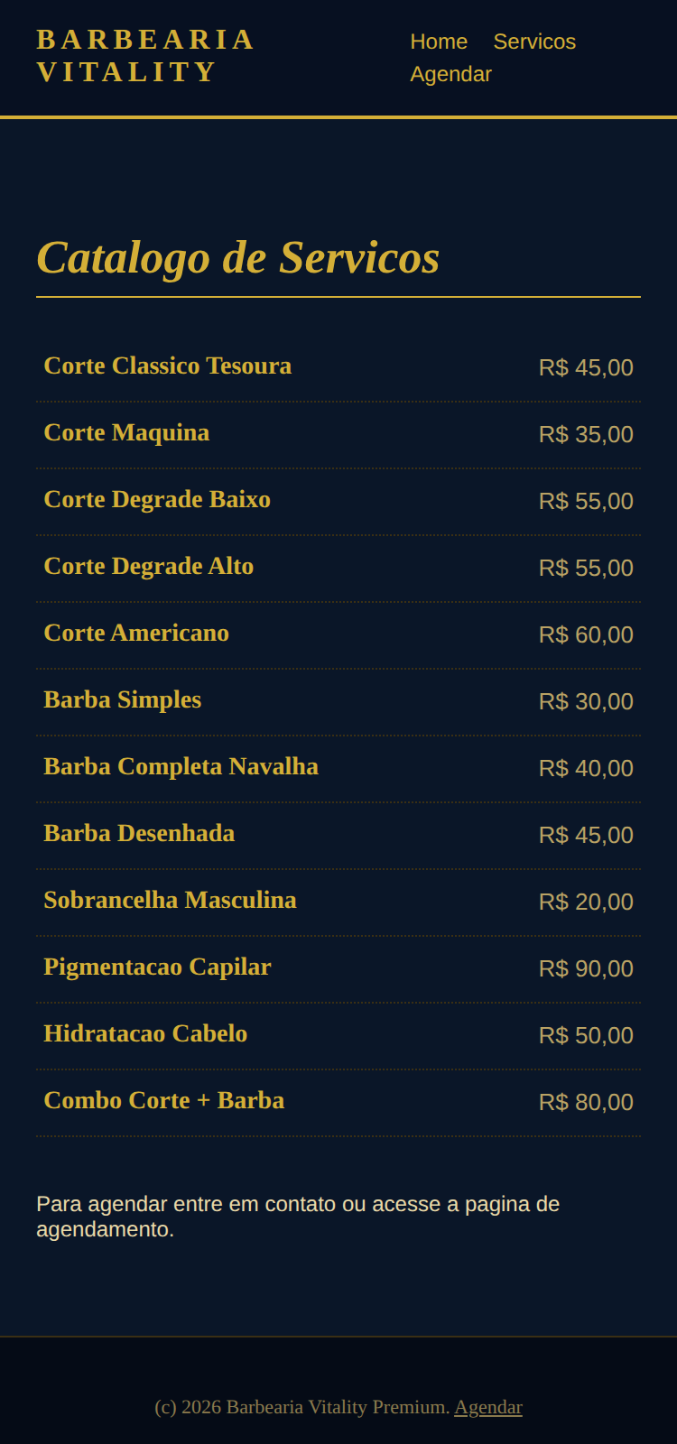 Vitality - Escolher serviço