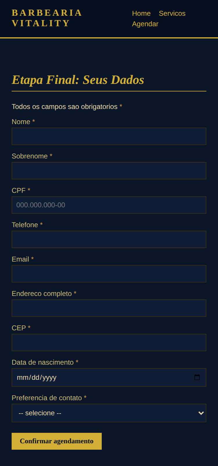 Vitality - Preencher dados