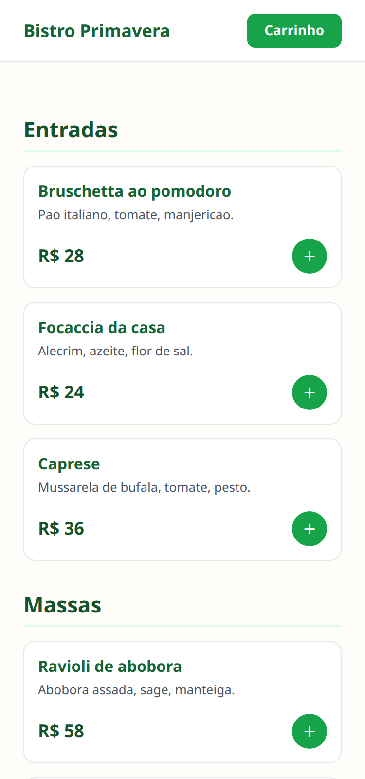 Bistro Primavera - Ver cardápio