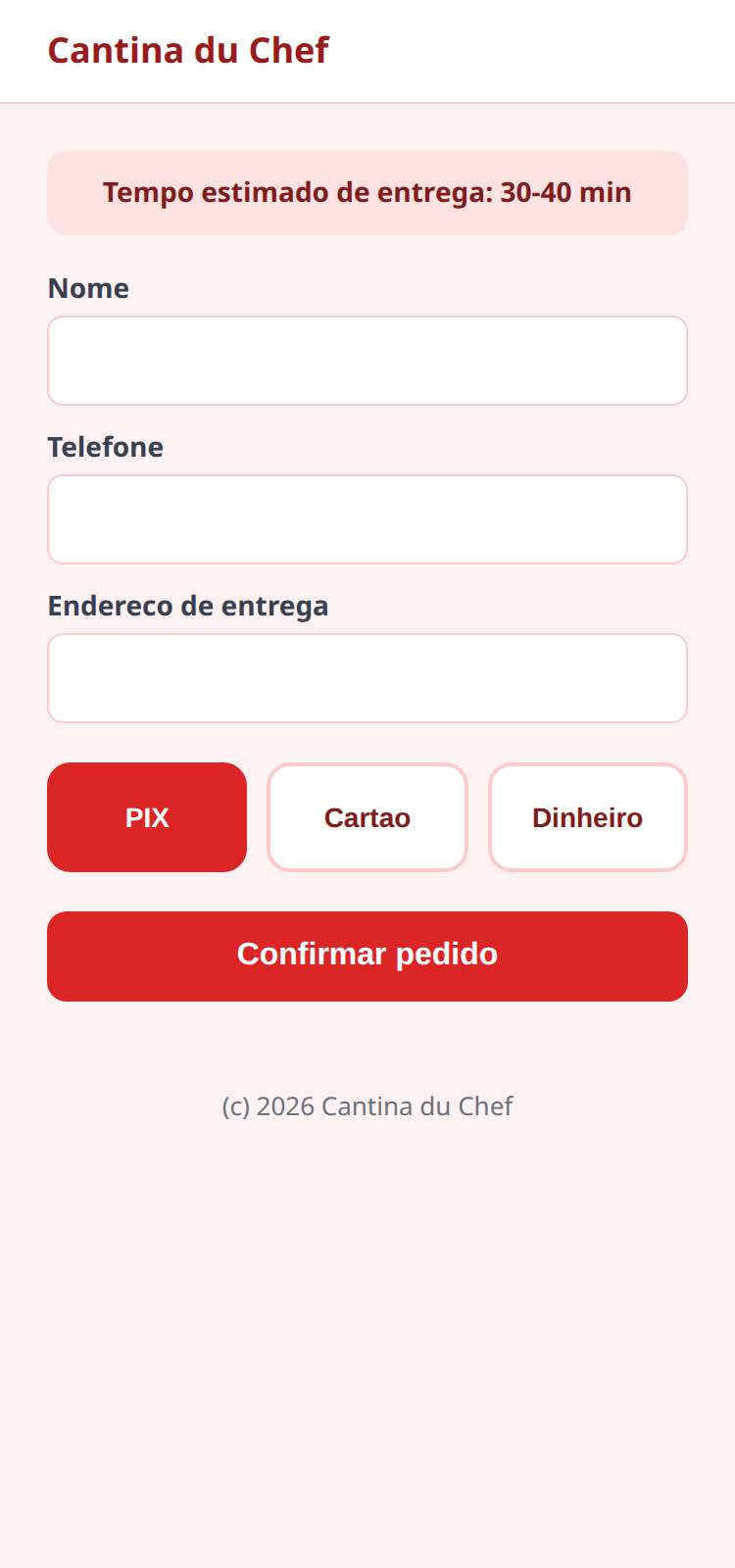 Cantina du Chef - Pagamento