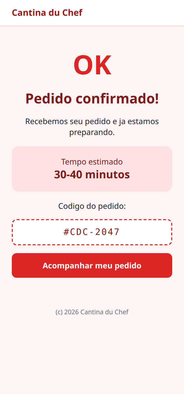 Cantina du Chef - Confirmação